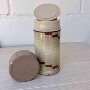 Vintage Thermos 🍶 1970’s Gradient Green & Brown Pixelated Coffee & Soup Mug
